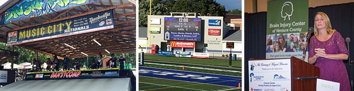 Sponsorship signs are hung prominently at eye level so visitors can easily view them