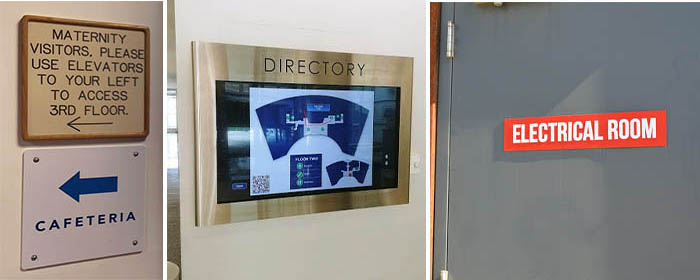An office uses signs to direct employees to where they may need to go